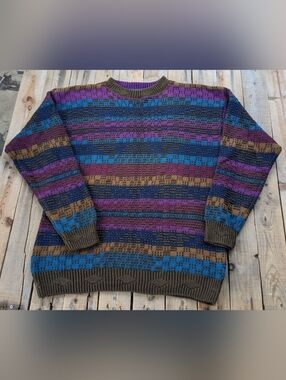 Ralph Lauren Striped Crewneck Sweater in Purple, Blue & Brown